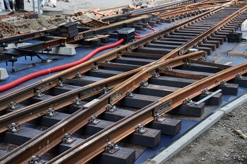 Urban tram line rails reconstruction in Prague