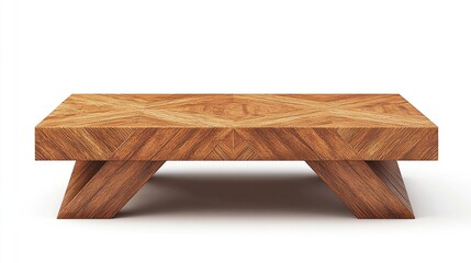 Modern wooden coffee table with geometric top.