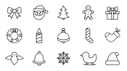 Christmas line art icon set