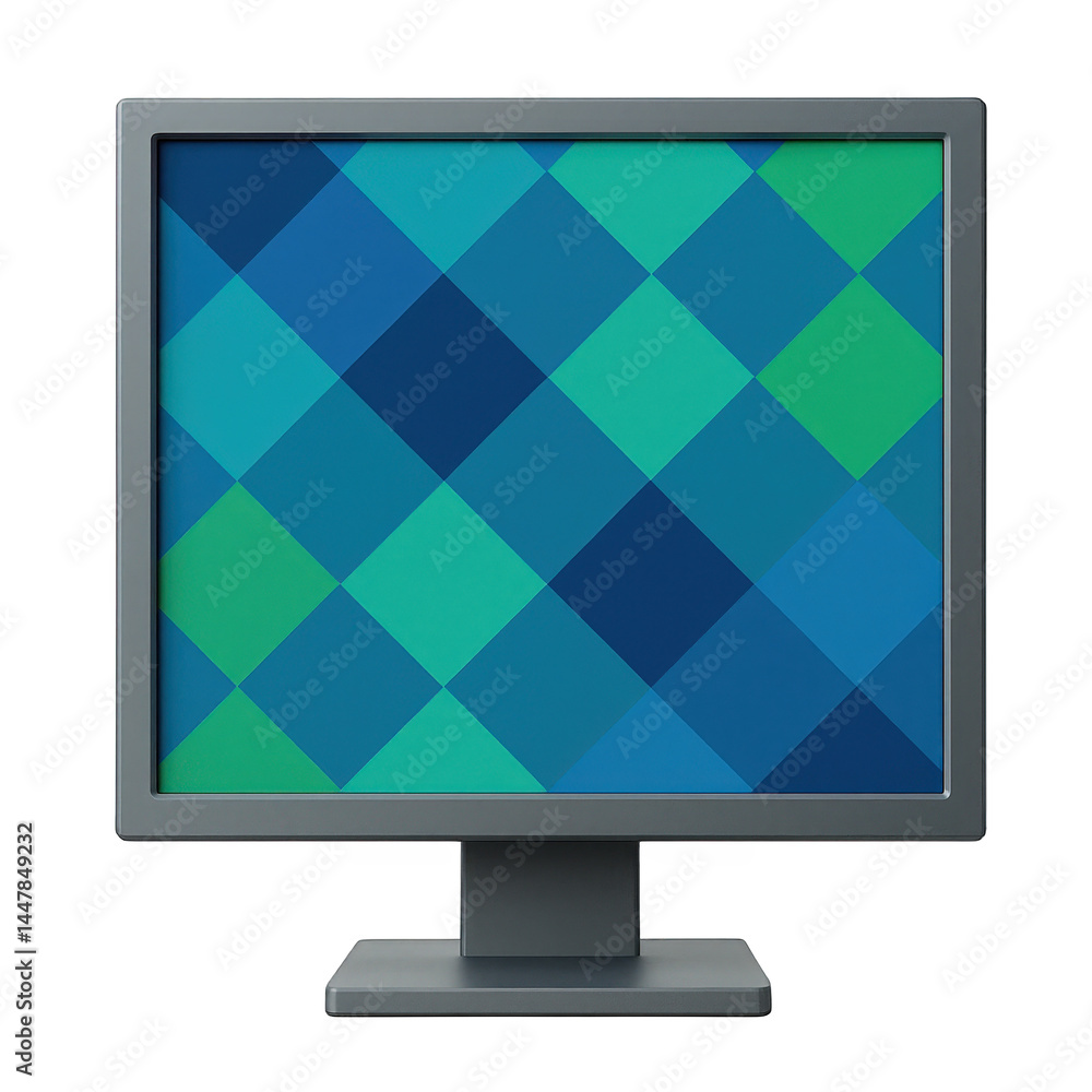 Aufkleber modern desktop computer monitor screen showing a vibrant repeating geometric pattern of blue and gre