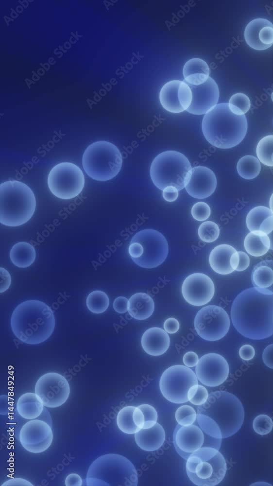 Poster abstract composition of glowing blue particles resembling floating bubbles on a dark background, evo