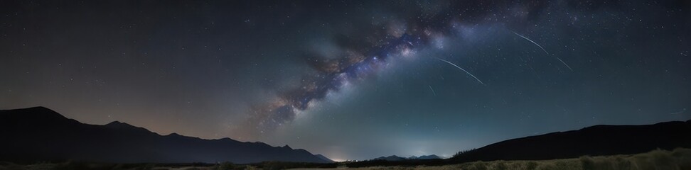 Fototapeta premium Celestial light trail streaks across starry night sky , black, magical