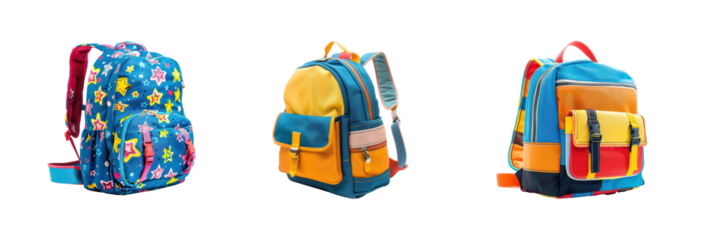 Collection of Kid School Backpack isolate on transparent background
