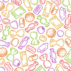 Candies background, pattern set. Collection icons candies. Vector