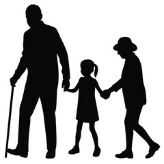 Grandparents and Grandchild Walking Together Silhouette