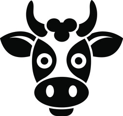 Abstract Black and White Cow Head Silhouette Icon with Tribal Style Design Elements on White Background