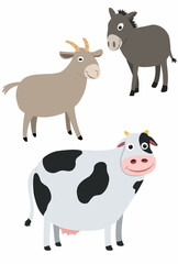 Calm cows, lively goats and loyal donkeys. All in vector touch.