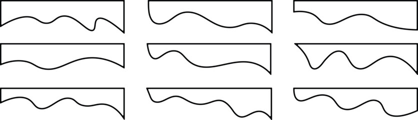 Dividers shape for web page headers or footers. Header shape background for website design. Abstract divider for bottom or frame of template and web page.  Compilation of assorted shapes. 