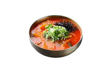 Korean spicy kalguksu in png file png파일의 한국식 매운 칼국수