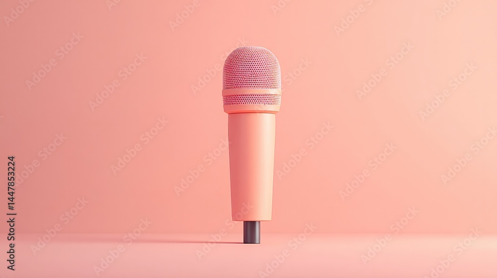 Poster create minimalistic photo of elegant microphone standing alone on bright stage with ample copy space