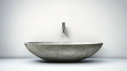 Modern minimalist concrete vessel sink and wall mounted faucet.
