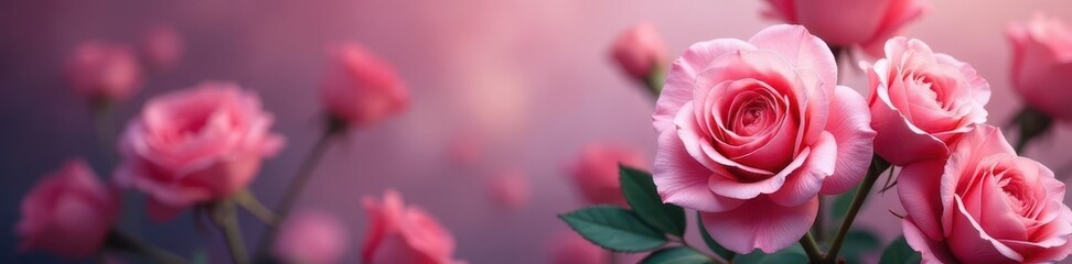 Obraz premium Pink rose blooms against vibrant floral backdrop, background, closeup