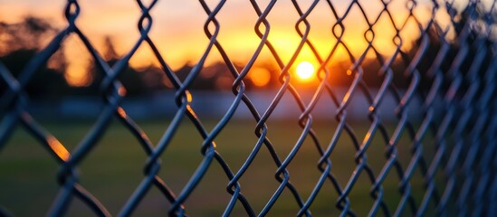 Fototapeta premium Sunset through chain-link fence