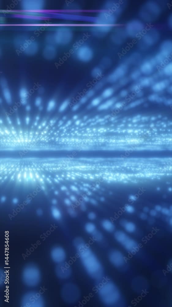 Poster abstract digital space with glowing blue particles and light rays creating a futuristic depth effect
