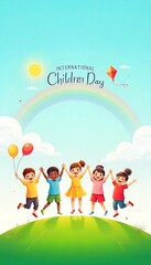Fototapeta premium Generative AI Illustration of Cheerful Children Celebrating International Children's Day