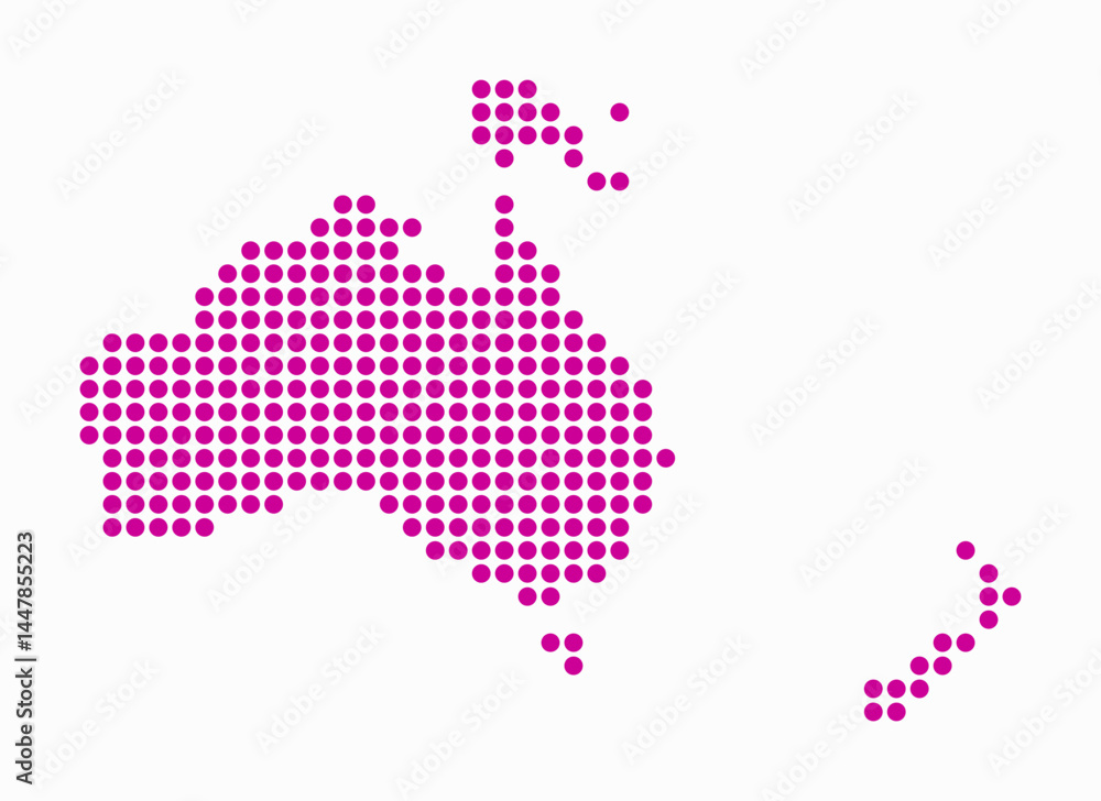 Poster oceania dotted map. digital style map of the continent on white background. oceania shape with circl