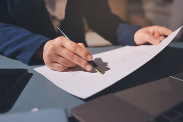 Expert woman asian female people review data number costing managerial account prepare monthly...
