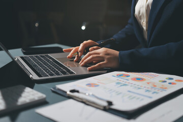 Expert woman asian female people review data number costing managerial account prepare monthly...