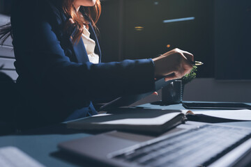 Expert woman asian female people review data number costing managerial account prepare monthly...