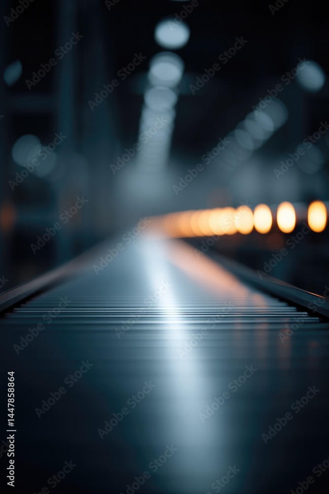 Poster industrial conveyor belts in spacious factory setting showcasing efficiency of automated production