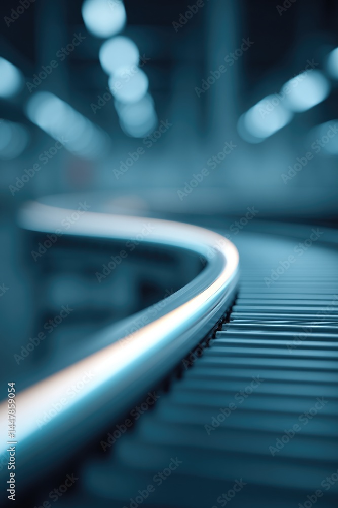 Poster industrial conveyor belts in spacious factory setting showcasing efficiency of automated production