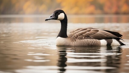 "Canada Goose Floating on Water – Majestic Wild Waterfowl Bird"