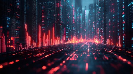 Fototapeta premium Neon Cityscape: A Digital Metropolis at Night