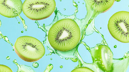 Fototapeta premium Juicy Kiwi Juice Splash Kitchen Beverage Art Bright Atmosphere Close-Up Textured Concept