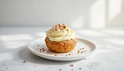 Delicious cupcake with creamy frosting bright kitchen food photography natural light close-up dessert delight