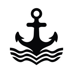 Silhouette of an anchor with waves, nautical symbol, maritime icon