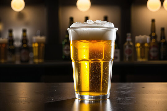glass of beer on a bar counter