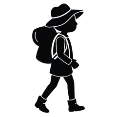 Little Explorer Girl with Backpack Silhouette