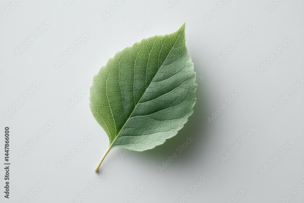 Aufkleber minimalistic image of single green leaf against white background with copy space symbolizing environ