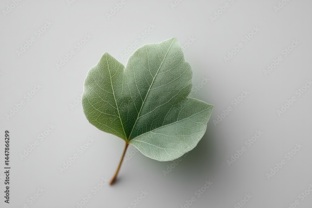 Aufkleber minimalistic image of single green leaf against white background with copy space symbolizing environ