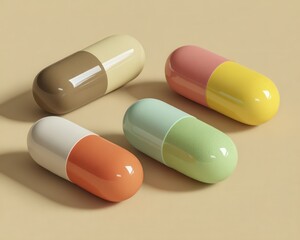 Several medication capsules scattered on a clean surface - background medicine surface quantity capsules