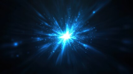 Naklejka premium Vibrant blue starburst, glowing energy rays radiating from a central point, perfect for tech and futuristic themes.