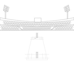 Cricket stadium vector illustration, Hand drawing line art cricket field, Sketch playground, Cricket stadium with illumination, Largest Cricket Stadium, Sports Line art vector design, Crowded stadium