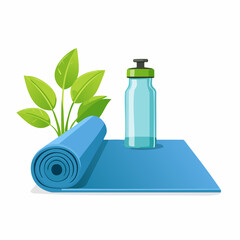  Yoga mat with plant and water bottle 