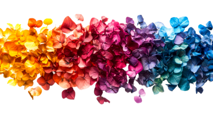 Hydrangea blossoms arrangement in gradient color, detailed bloom. cut out transparent