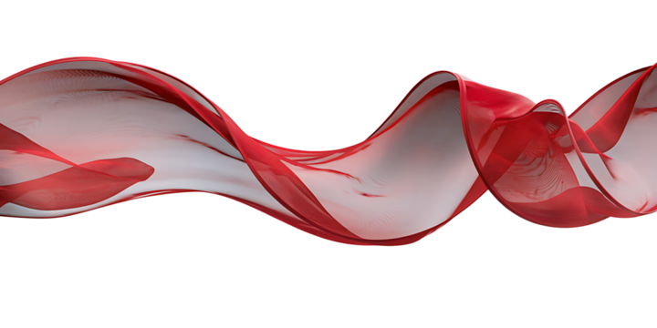 Abstract Red Sheer Fabric Flowing Dynamically on transparent background