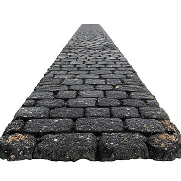 A straight path paved with dark stones leads towards the unknown destination