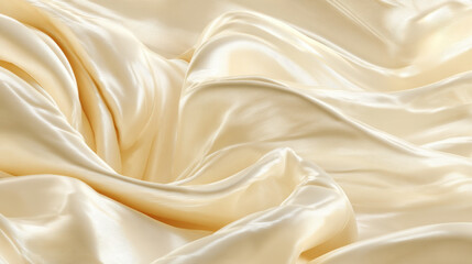 Fototapeta premium The smooth ivory satin fabric glistens with gentle ripples, its elegant folds creating a soft and luxurious texture that evokes a sense of calm sophistication.