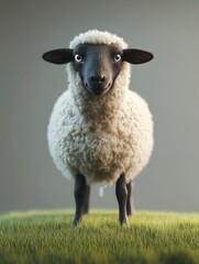 Obraz premium Cute Smiling Sheep Standing on Green Grass