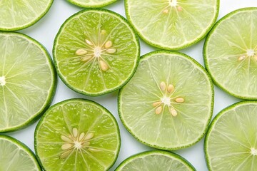 Lime cut slices top view isolated on transparent background