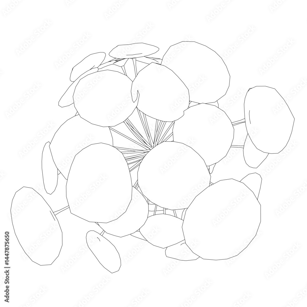 Poster a drawing of a plant with many small circles. the circles are all different sizes and are arranged i