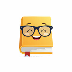 smiling book with glasses, minimal design