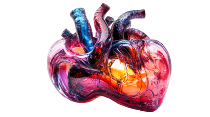 Anatomical heart, crystal like colorful structure, cut out transparent