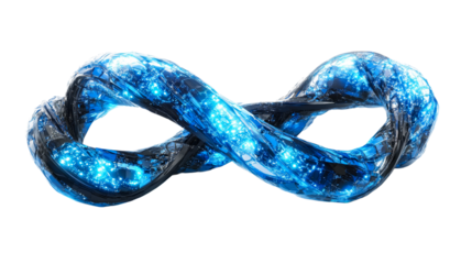 Infinity Symbol Twisted Structure with Blue Glowing Sparks. cut out transparent