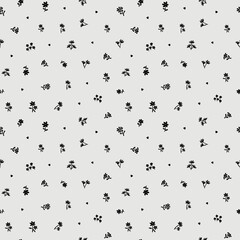 Seamless Pattern with Flower Design on Grey Background. Hand Drawn Vector Illustration.