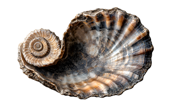  Top view of one realistic limpet shell isolated on a transparent background, PNG